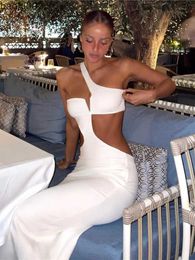 Casual Dresses White Long Summer Dress Women Sexy Cut Out Slim Evening Party Dress Fashion One Shoulder Vacation Beach Maxi Dresses 2023 New W0315