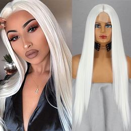 Synthetic Wigs Long Straight White Natural Middle Part Heat Resistant Suitable for African Women Daily CosplayHalloween Wig 230314