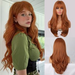 Synthetic Wigs for Women Long Wavy Red Brown Copper Ginger With Bangs Straight Ombre Cosplay Wig Heat Resistat 230314