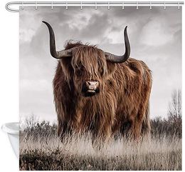 Shower Curtains Animal Cow Curtain For Bathroom Highland Cattle In Fall Grassland Fabric Bath Decor