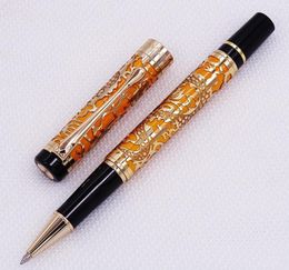 Jinhao 5000 Vintage Luxurious Metal Rollerball Pen Beautiful Dragon Texture Carving Orange & Golden Ink For Office Business