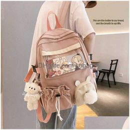 Evening Bags 2021 Pink Female Backpack 3D Cartoon Bunny School Bag Kaii Teenage College Girls Solid Drstring Bookbag Korea Drop Deli Dhaaj