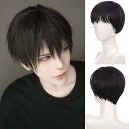 Synthetic Wigs Ailiade Black Men s 12" Short Straight With Bangs for Women Male Boy Cosplay Anime Party Daily Costume 230314