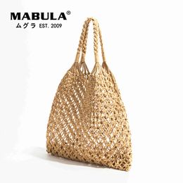 Elegant Straw Woven Shoulder Hobo Purses Fishing Net Handmade Beach Travel Handbag 2022 Summer Shopper Grocery Bags 230315