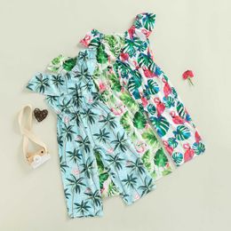 Rompers Citgeett Summer Kids Girls Casual Jumpsuit Leaves and Flamingo Print Overalls Casual Romper Clothes L230314