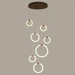 Ceiling Lights Modern Led Chandelier Living Room Dining Lighting Acrylic Ring Luxury Duplex Villa Stair Decoration