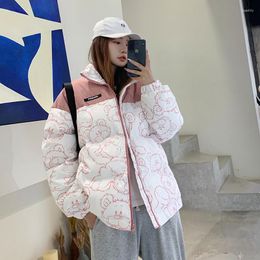 Women's Trench Coats 2023 Women Winter Sweet Printed Bear Loose Coat Female High Quality Padded Outwear Ladies Jacket Oversize Parkas