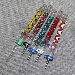 Hookahs Mini Glass Nectar Smoking Pipes with 10mm Titanium Nail Quartz Tip Nectar Dab Straws for Concentrate Glass Bowls