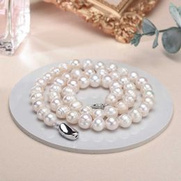 Chokers New Hot Real White Freshwater Cultured Pearl Necklaces for Women Girl Gift 925 Sterling Silver Women's Baroque Pearl Necklace Y2303