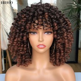 14 Afro Kinky Curly Wig With Bangs Short Synthetic Wigs For Black Women Omber Brown Blonde Glueless Cosplay Hair Dailyfactory