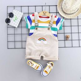 Clothing Sets Infant Baby Girls Children Clothing for 1-4 Years Boys Summer Set 2 PCS Bib Suit Toddler Striped Short-sleeved Dress