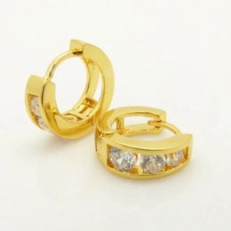 Women Hoop Earrings Real Fashion 18k Yellow Gold Filled Huggie Earrings With Clear Crystal Inlaid Classic Jewelry Gift 3 Pairs Wholesale