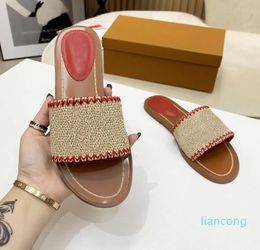 LOCK IT Women's Slippers Sandals Women's Wool Flip-Flops Straw Embroidered Floral Shoes Spring
