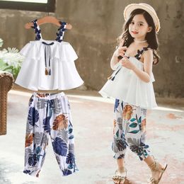 Clothing Sets Girls Clothes Summer Kids Fashion Sling Tops Floral Pants Two Piece Set Children Suit Teenager Girl Outfits 8 9 10 Yrs