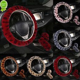 New Winter Imitation Rabbit Fur Car Steering Wheel Cover Plush Pull Handle Cover To Keep Warm 3 pieces Set Universal Steering Wheel