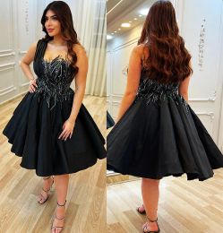 Dresses Prom 2023 Black Sleeveless Beaded Satin Custom Made Ruched One Shoulder Strap Evening Party Gowns Vestidos Formal Ocn Wear Plus Size