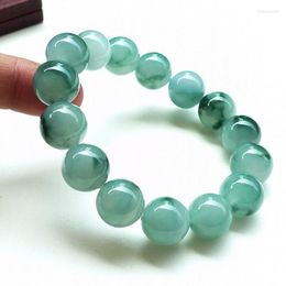 Strand Women's Jade Light Green Bracelet Floating Flowers Men's And Round Beads Buddha Ece Hand Channeling