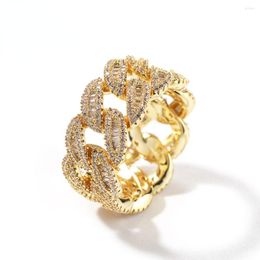 Cluster Rings Cuban Link Baguette Miami Full Paved Out Cubic Zirconia Engagement Ring HipHop Punk Jewelry For Men Women