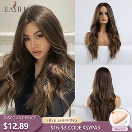 Synthetic Wigs EASIHAIR Long Brown Ombre for Women Natural Hair Wavy Middle Part Female Wig Cosplay Heat Resistant 230314