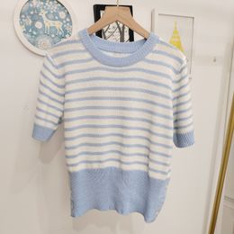 300 2023 Runway Spring Women's Sweaters Brand SAme Style T Shirt Sleeve Blue Yellow Pullover Fashion Clothes High Quality Womens xue