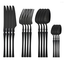 Dinnerware Sets 16pcs Black Cutlery 18/10 Stainless Steel Set Table Dinner Fork Knife Dessert Spoons Kitchen Party Tableware