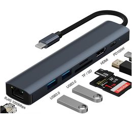 7 in 1 USB C Hub Ethernet HD-MI Adapter Aluminium Alloy Multiport Type C Adapter 1Gbps 100W PD Dock USB3.0 Dongle Docking Station