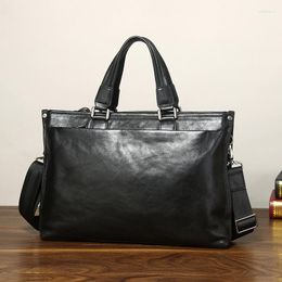 School Bags 2023 Genuine Leather Men's Briefcase Business Retro Handbag Computer Bag Top Layer Vegetable Tanning Multifunctional Men