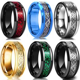 Wedding Rings Men's Stainless Steel Ring Inlaid With Red And Black Carbon Fiber Couple Non-fading Jewelry Business Trend JewelryWedding