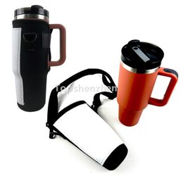 Drinkware Handle Sublimation 40oz Tumbler Iced Coffee Cup Sleeve Neoprene Insulated Sleeves Cover Holder With Adjustable Strap Handle For Vacuum Cup Water Bottles