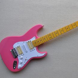 6 Strings Pink Electric Guitar with Yellow Maple Fretboard HSH Pickups Customizable