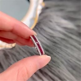 Charm Lady Ruby Diamond Ring 100% Real 925 sterling silver Party Wedding band Rings for Women Bridal Engagement Jewellery Gift