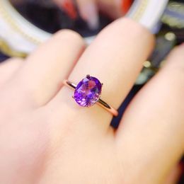 Cluster Rings Sterling Silver 925 Ring Engagement Women's Luxury Jewelry Gemstone Natural Amethyst Date