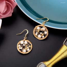 Dangle Earrings Kissme Women Drop Handmade Gold Colour Brass Irregular Wire Winding Baroque Cultured Pearl 2023 Fashion Jewellery