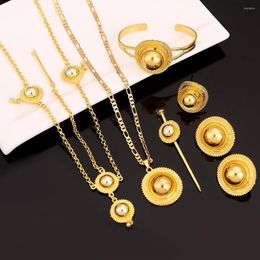 Necklace Earrings Set Ethiopian Gold Color Luxury Fashion Women Eritrean Traditional Wome Wedding Hair Jewelry