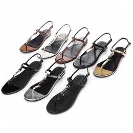 Sandals Designer patent leather flat slippers Womens alligator embossed leather with T-shaped lace adjustable ankle strap sandals 35-42