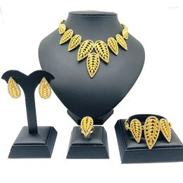Necklace Earrings Set Dubai Gold Color African For Women Wedding Gifts Engagement Ring Bracelet Jewellery