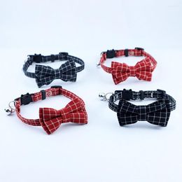 Dog Collars Pet Neck Strap With Crisp Bell Collar Soft Dress Up Practical Bowknot Plaid Print Cat