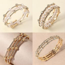 Charm Bracelets HI MAN Korean Shiny Three-Layer Zircon Pearl Open Bracelet Women Personality Temperament Birthday Party Jewelry