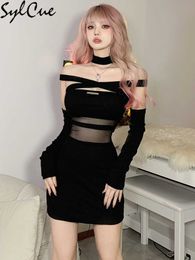 Casual Dresses Sylcue Sexy Tulle Perspective Mature Nightclub Hot Charm Feminine Black Mysterious High Street Soft Elastic Women's Corset Dress Z0216