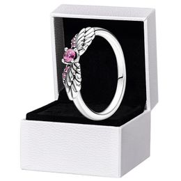 Pink CZ Diamond Sparkling Wings RING for Pandora 925 Sterling Silver Wedding designer Jewellery For Women Girlfriend Gift Love Rings with Original Box Set