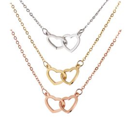 Pendant Necklaces 20Pcs/Lot Ins Two Hearts 18K Gold Plated Stainless Steel Chorker For Women's Girls Lovers Jewellery