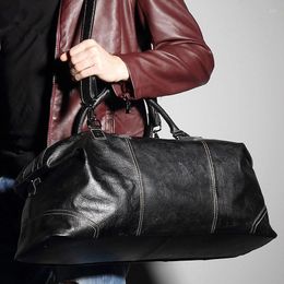 Duffel Bags Fashion Black Natural First Layer Cow Leather Men's Travel Perfect Quality Genuine Totes