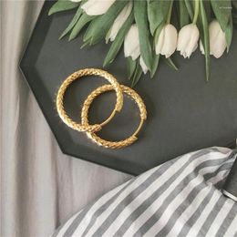 Hoop Earrings Classic Gold Color Rough Stainless Steel For Women Girl Easy Hook