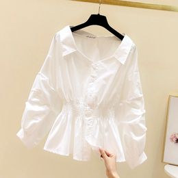 Women's Blouses Shirts Spring Western Style Blouse Waist Design Recipients Top Girls Puffed Sleeves White Womens Tops and 230314