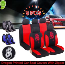 New Breathable Dragon Printed Car Seat Full Covers Set Rear Seat With Zipper Universal Covers Protector Washable For Citro_nC5 KIA