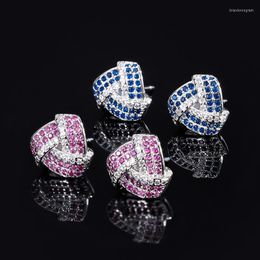 Stud Earrings Fashion Luxurious Red Cubic ZirconIa Geometry Earring Women's Triangle Ribbon Designer Jewellery Wedding Anniversary Gift