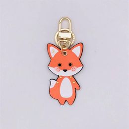 Designer Keychain Leather Pendant fox cartoon Car Chain Charm Brown Flower Trinket Gifts Accessories with Box289M