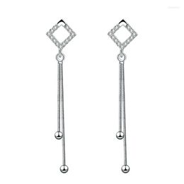 Stud Earrings 925 Sterling Silver Sell Shiny Crystal Square Long Women Wholesale Jewelry Birthday Gift Drop