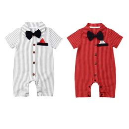 Rompers Citgeett Summer Boys Outfits One-Piece Baby Boy Formal Wedding Party Clothes Set Romper Striped Bow-tie Fashion Dropshipping L230314