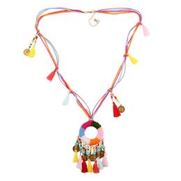 Pendant Necklaces Bib Multi Layers Rope Chain Colorful Bead Chunky Tassel Coin Necklace For Women Florate Long Bohemian Ethnic
